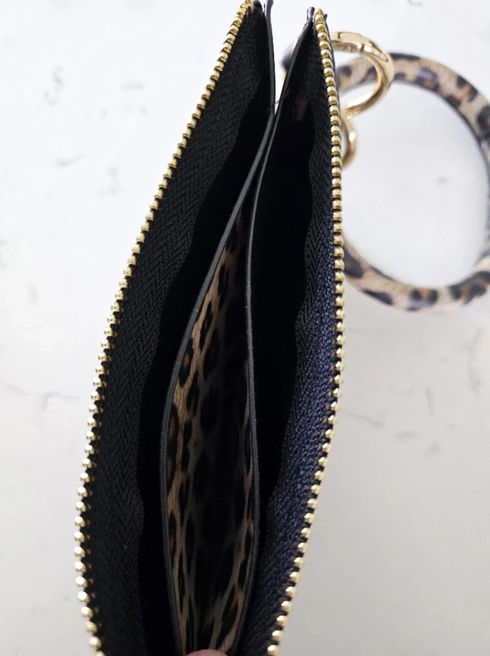 Leopard Print Bangle Keychain Wallet Zipper Pouch Card Holder Wristlet